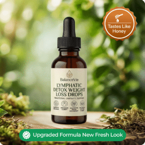BalanceVie Lymphatic Drainage Wellness Drops bottle in a botanical setting