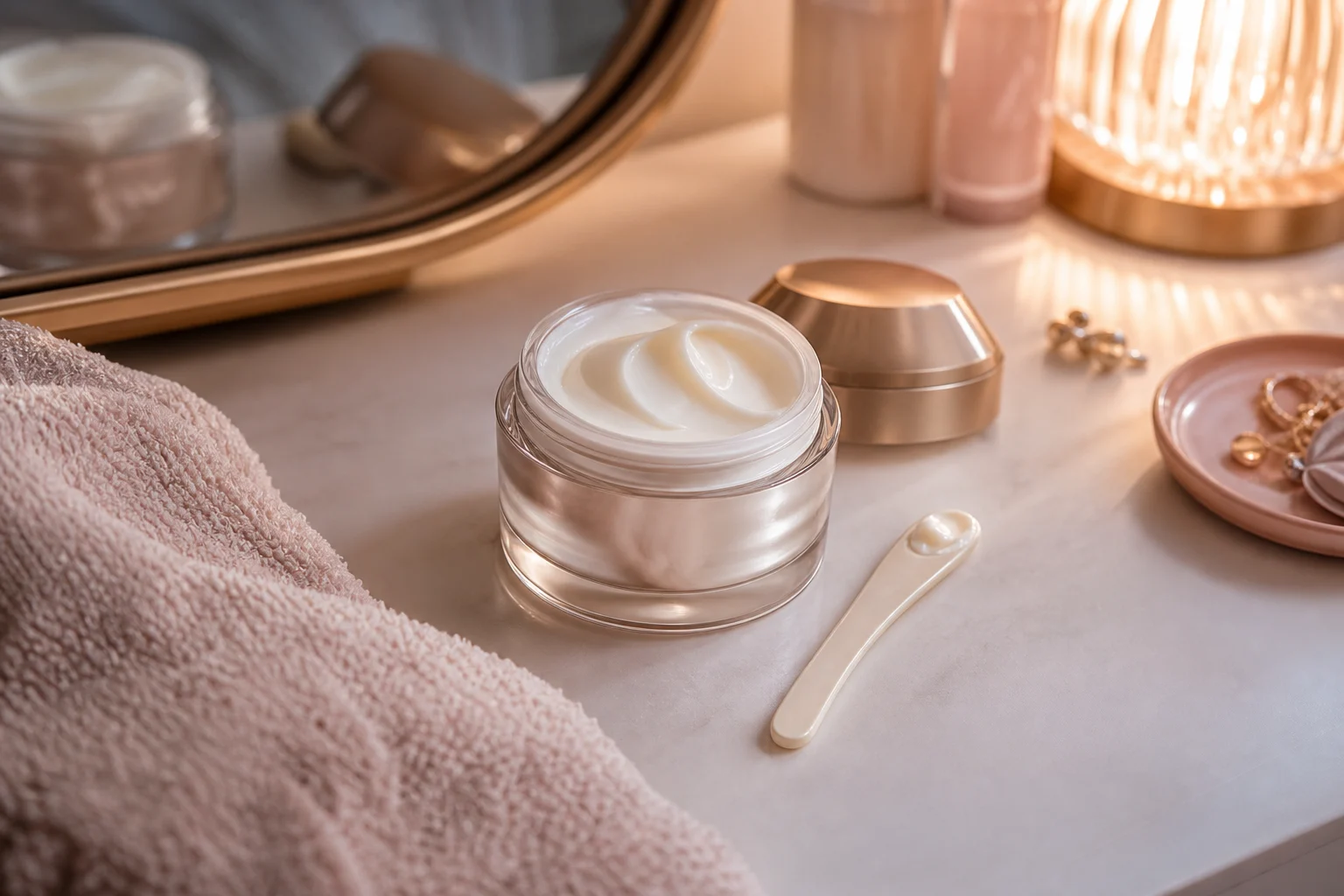 Editorial image for a WorthSift buying guide to a Luxeveria Bee Venom Cream night routine